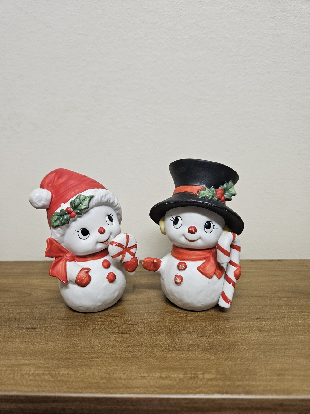 Homco Mr. & Mrs. Snowman #5604 Ceramic Holiday Figurines
